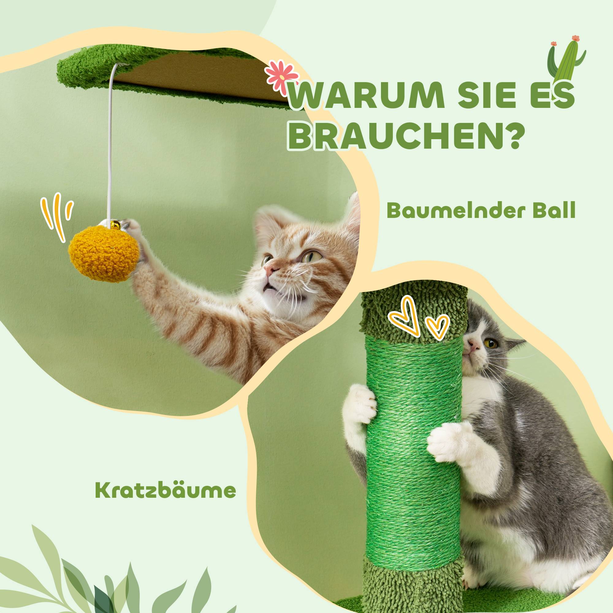 Arbre à Chat Hauteur Plafond Tissu Teddy Réglable Griffoir Sisal 230-275cm Vert - ComfortXL Pet Living - Image 7