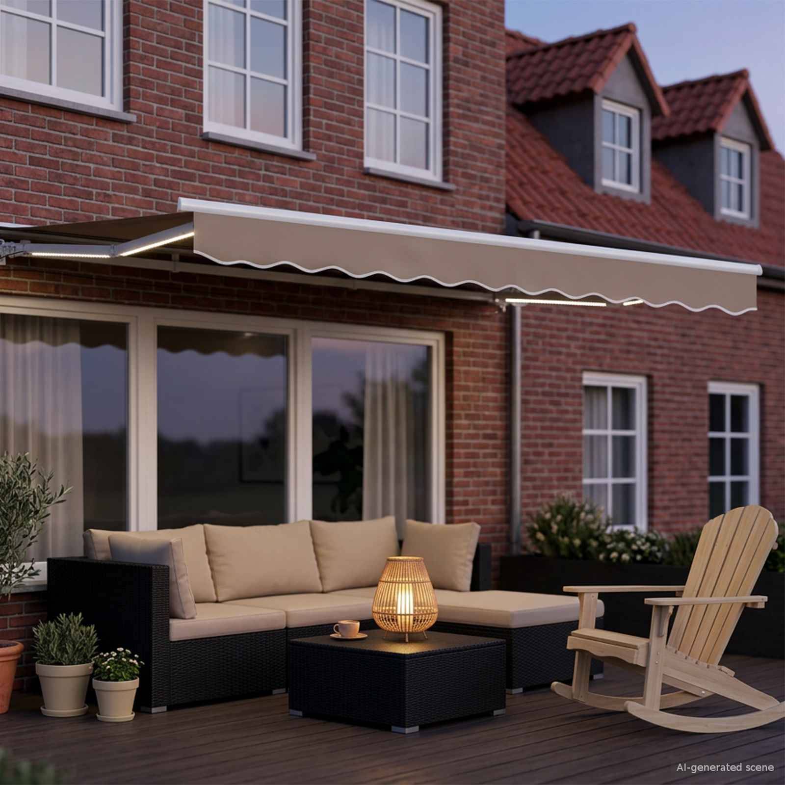ComfortXL - Store banne manuel LED aluminium terrasse ombre ajustable beige blanc 3x2,5m - ComfortXL Outdoor Living - Image 3