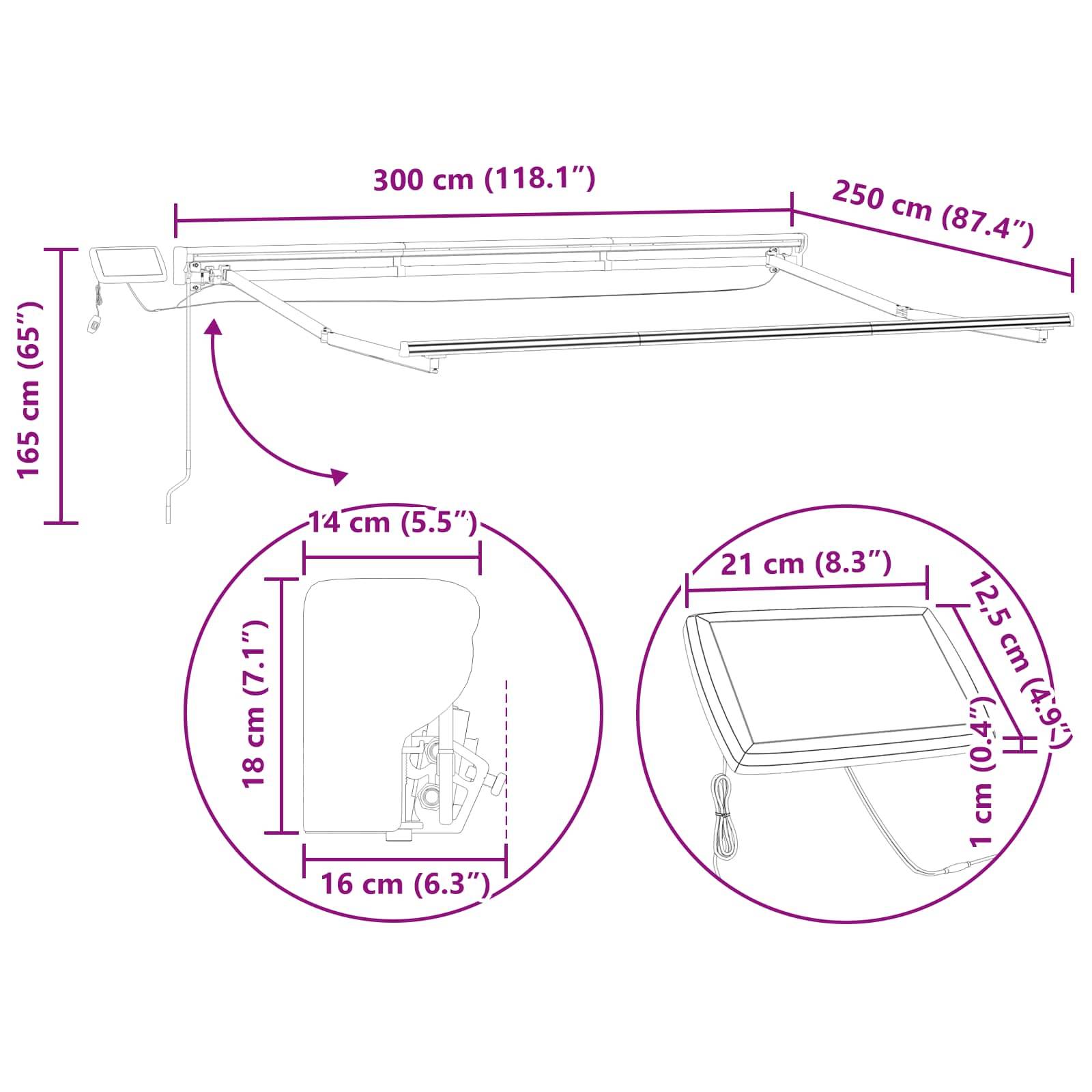 ComfortXL - Store banne manuel LED aluminium terrasse ombre ajustable beige blanc 3x2,5m - ComfortXL Outdoor Living - Image 9