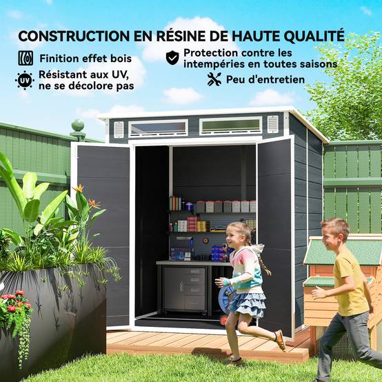 Abri de Jardin en Résine Cabanon de Rangement Double Porte 3 Fenêtres et 2 Aérations Anti-UV avec Plancher 3,3 m² Gris - Image 10