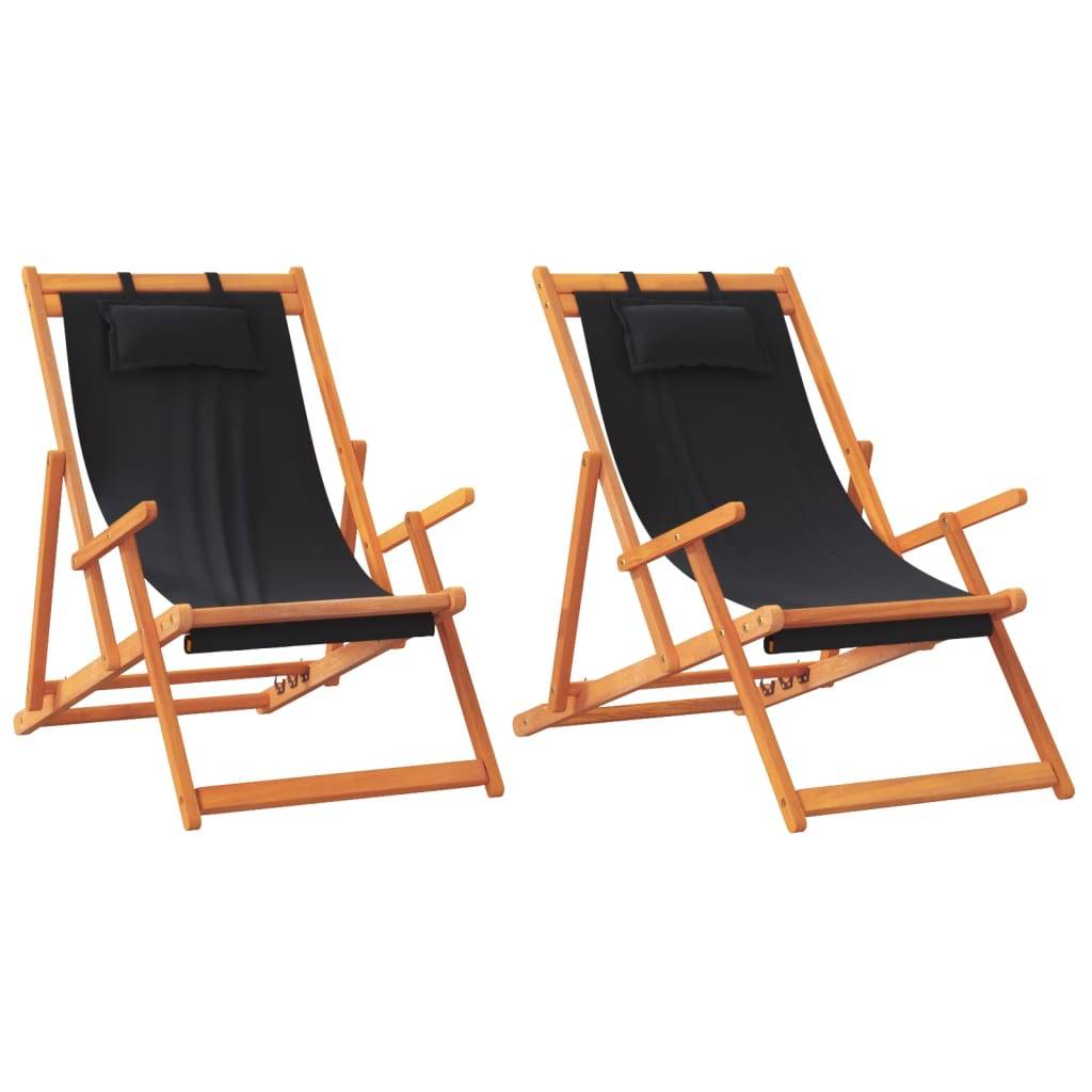 Chaises de plage pliables noir tissu 60 x 112/119/127 x 81/88,5/95 cm - PANGIVO - Image 2
