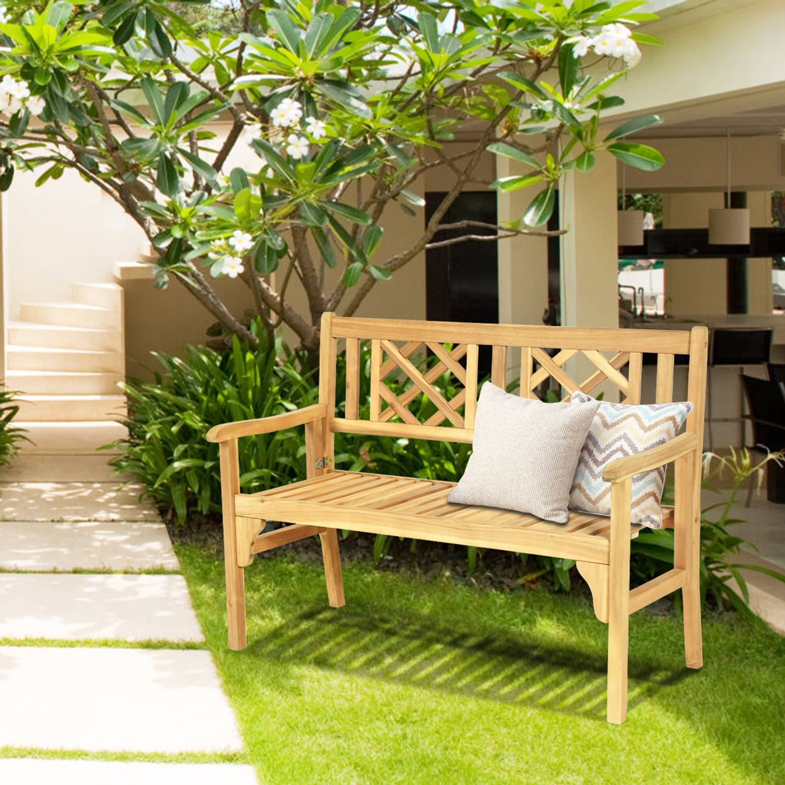 Maison Chic - Banc de Jardin en Teck Pliable Bois 120x56x90 cm à 2 Places Dossier Incurvé et Accoudoirs pour Terrasse Balcon ou Jardin F104R - Image 2