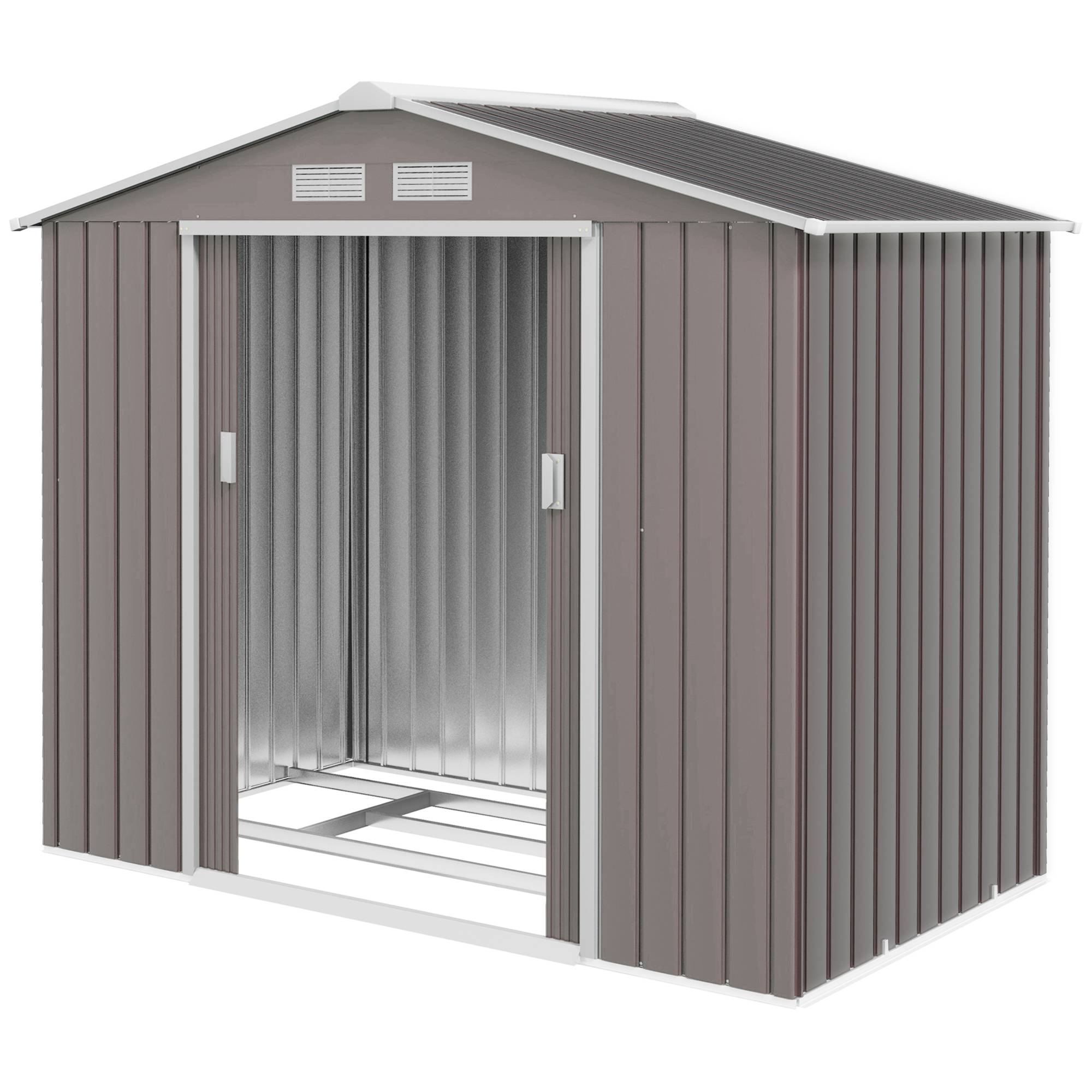 Abri de jardin métal avec portes coulissantes 213x130x185 cm cabane extérieure rangement outils gris - Image 2