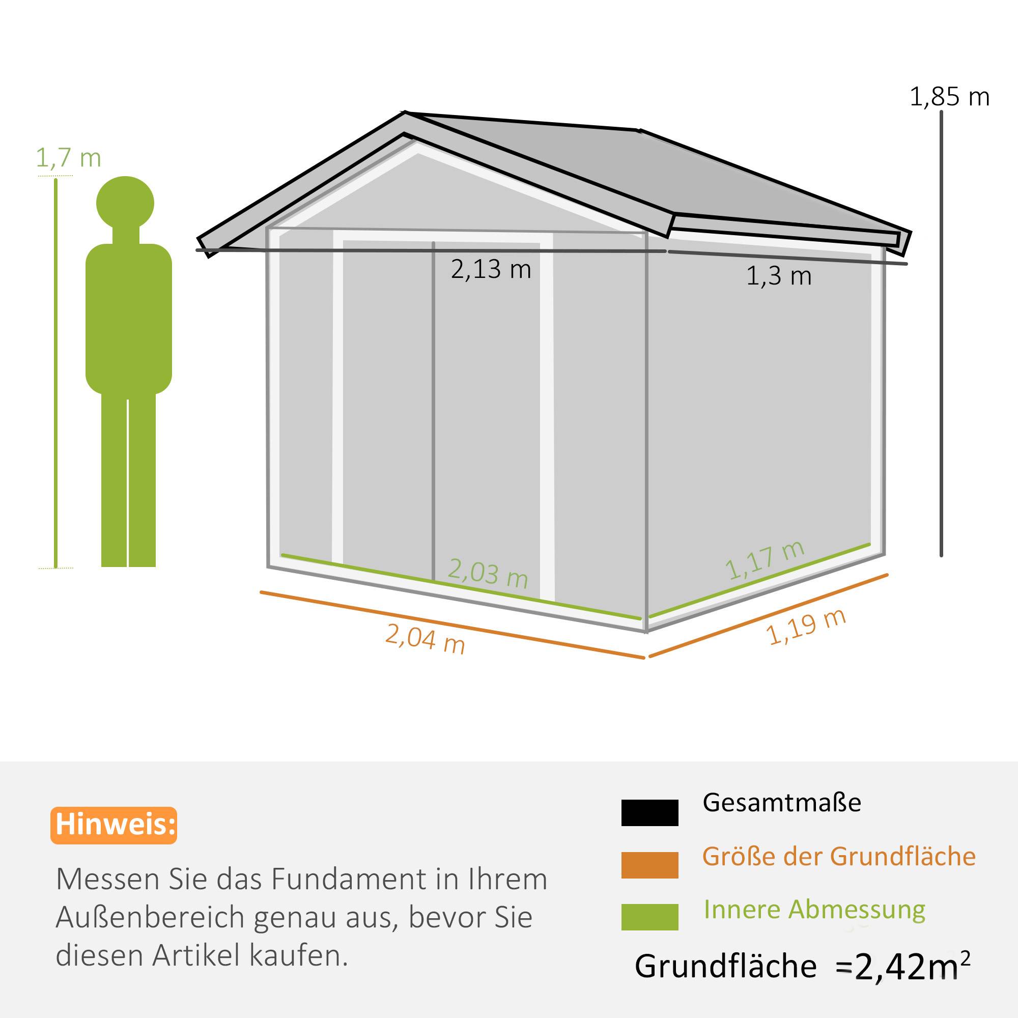 Abri de jardin métal avec portes coulissantes 213x130x185 cm cabane extérieure rangement outils gris - Image 5
