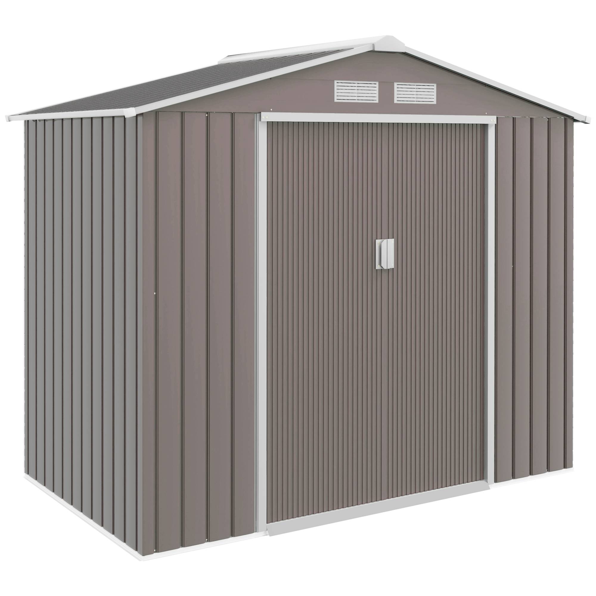 Abri de jardin métal avec portes coulissantes 213x130x185 cm cabane extérieure rangement outils gris - Image 1