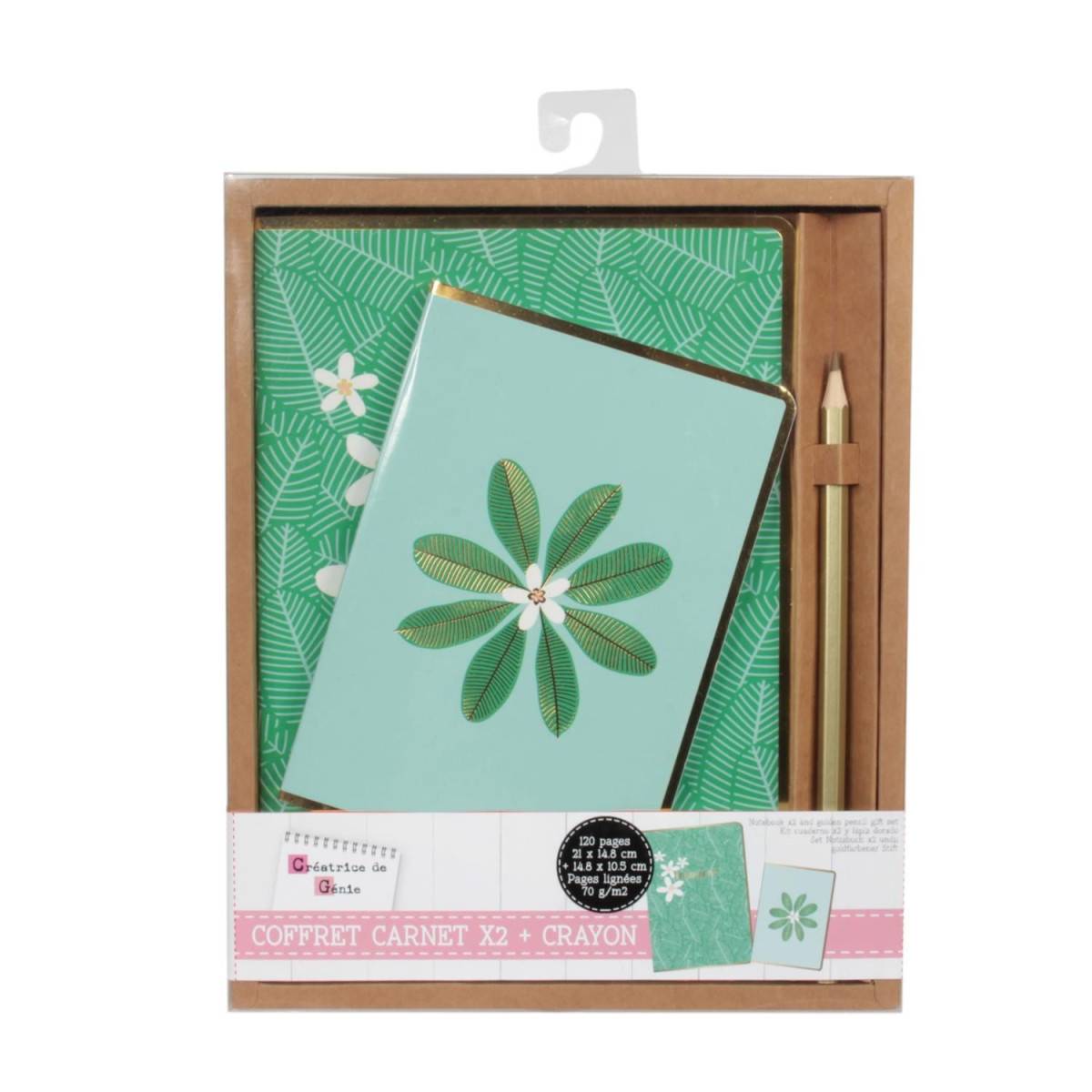 The Home Deco Factory - Lot de 2 Carnets & Crayon "Imagine" 21cm Vert - Image 2