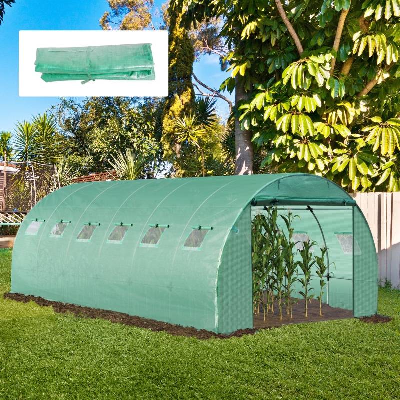 Bâche Serre Tunnel Rechange PE Anti-UV 12 Fenêtres 18m² 6x3m - ComfortXL Outdoor Living - Image 1