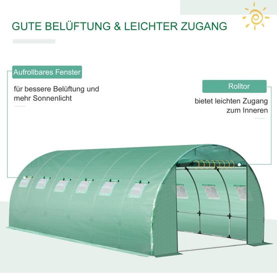 Bâche Serre Tunnel Rechange PE Anti-UV 12 Fenêtres 18m² 6x3m - ComfortXL Outdoor Living - Image 4