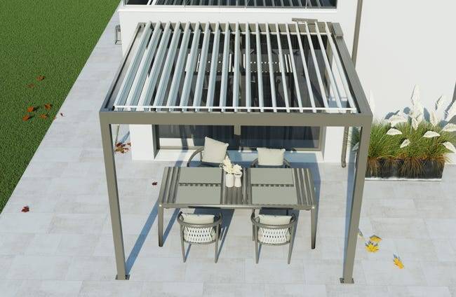 Pergola Bioclimatique Adossée Motorisée Éclairée Aluminium 3x3 Gris SV ORIAL France - Image 3