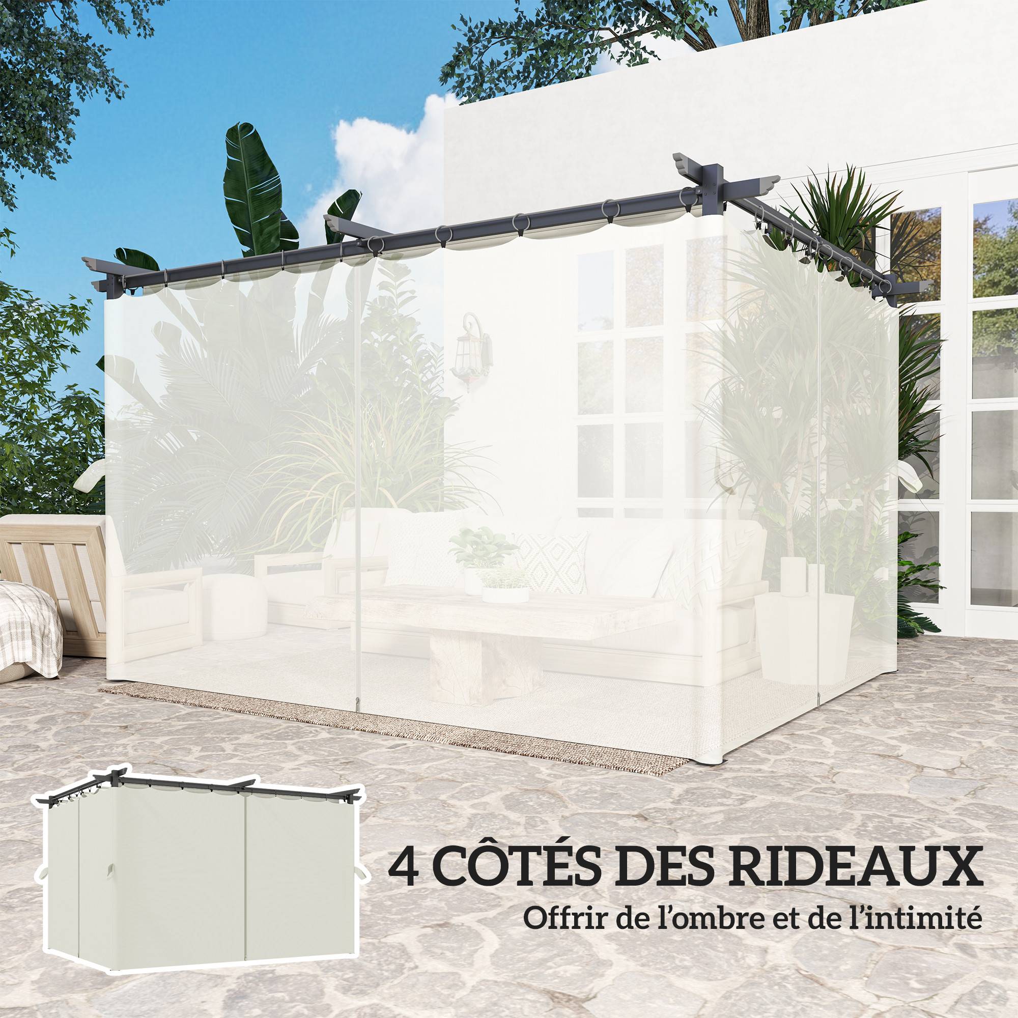Pergola 3 x 3 m avec Auvent Rétractable et Rideaux, Abri de Soleil UPF30+ pour Jardin, Terrasse, Extérieur - Image 7