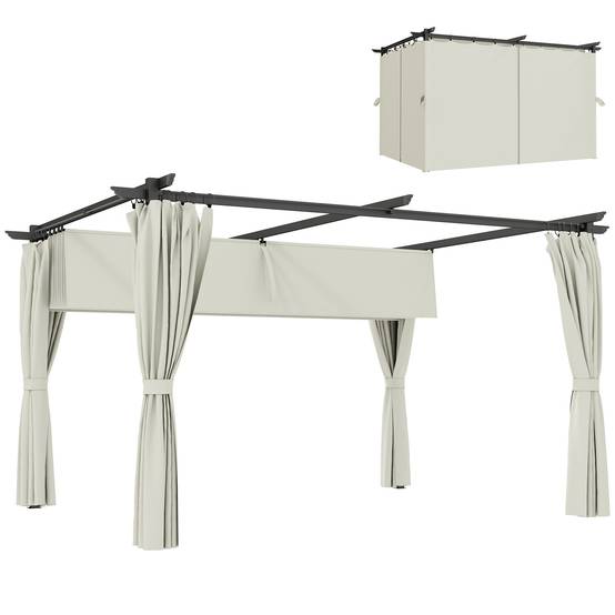 Pergola 3 x 3 m avec Auvent Rétractable et Rideaux, Abri de Soleil UPF30+ pour Jardin, Terrasse, Extérieur - Image 1