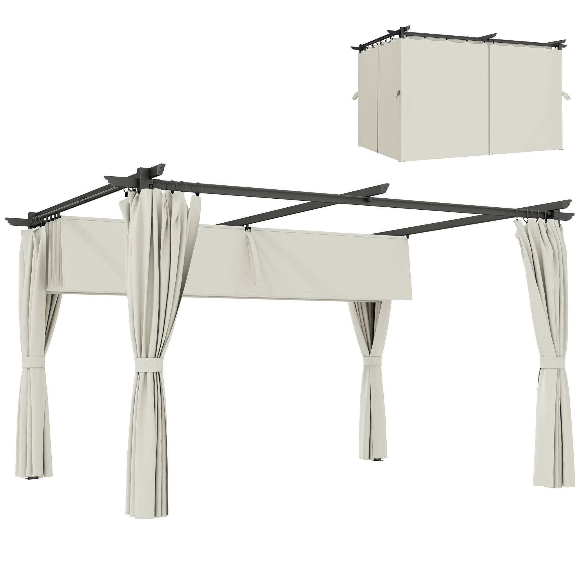 Pergola 3 x 3 m avec Auvent Rétractable et Rideaux, Abri de Soleil UPF30+ pour Jardin, Terrasse, Extérieur - Image 1