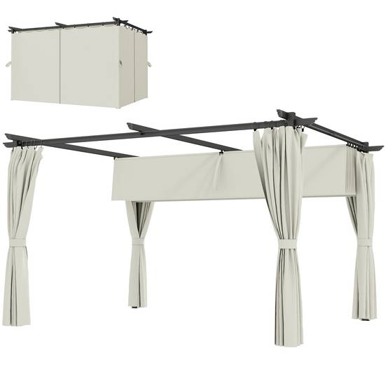 Pergola 3 x 3 m avec Auvent Rétractable et Rideaux, Abri de Soleil UPF30+ pour Jardin, Terrasse, Extérieur - Image 2