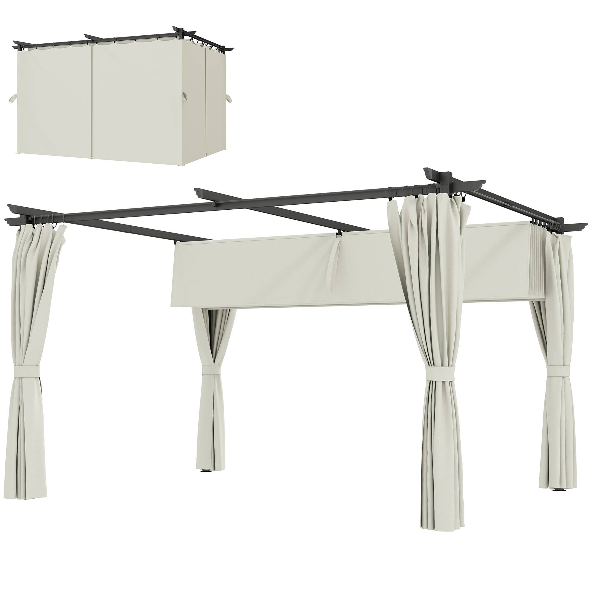 Pergola 3 x 3 m avec Auvent Rétractable et Rideaux, Abri de Soleil UPF30+ pour Jardin, Terrasse, Extérieur - Image 2