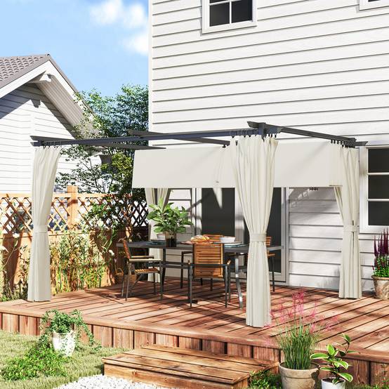 Pergola 3 x 3 m avec Auvent Rétractable et Rideaux, Abri de Soleil UPF30+ pour Jardin, Terrasse, Extérieur - Image 3