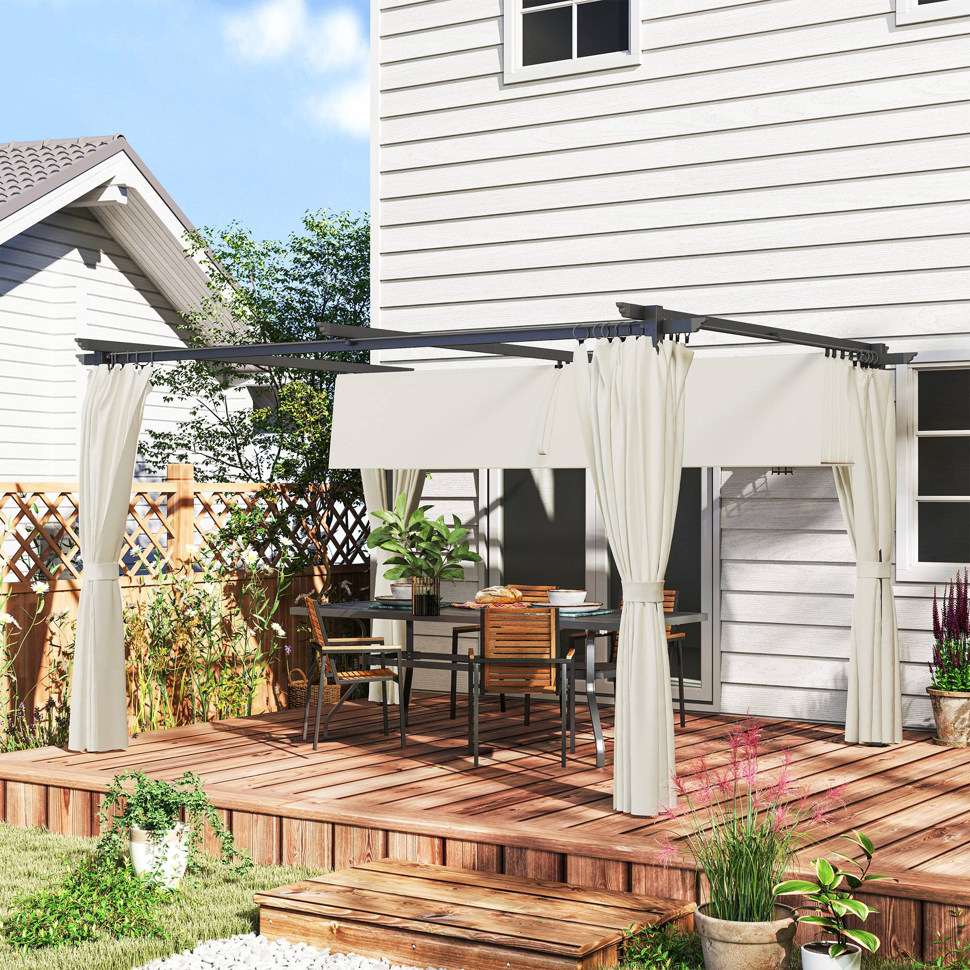 Pergola 3 x 3 m avec Auvent Rétractable et Rideaux, Abri de Soleil UPF30+ pour Jardin, Terrasse, Extérieur - Image 3