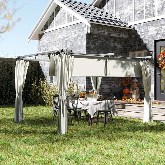 Pergola 3 x 3 m avec Auvent Rétractable et Rideaux, Abri de Soleil UPF30+ pour Jardin, Terrasse, Extérieur - Image 4