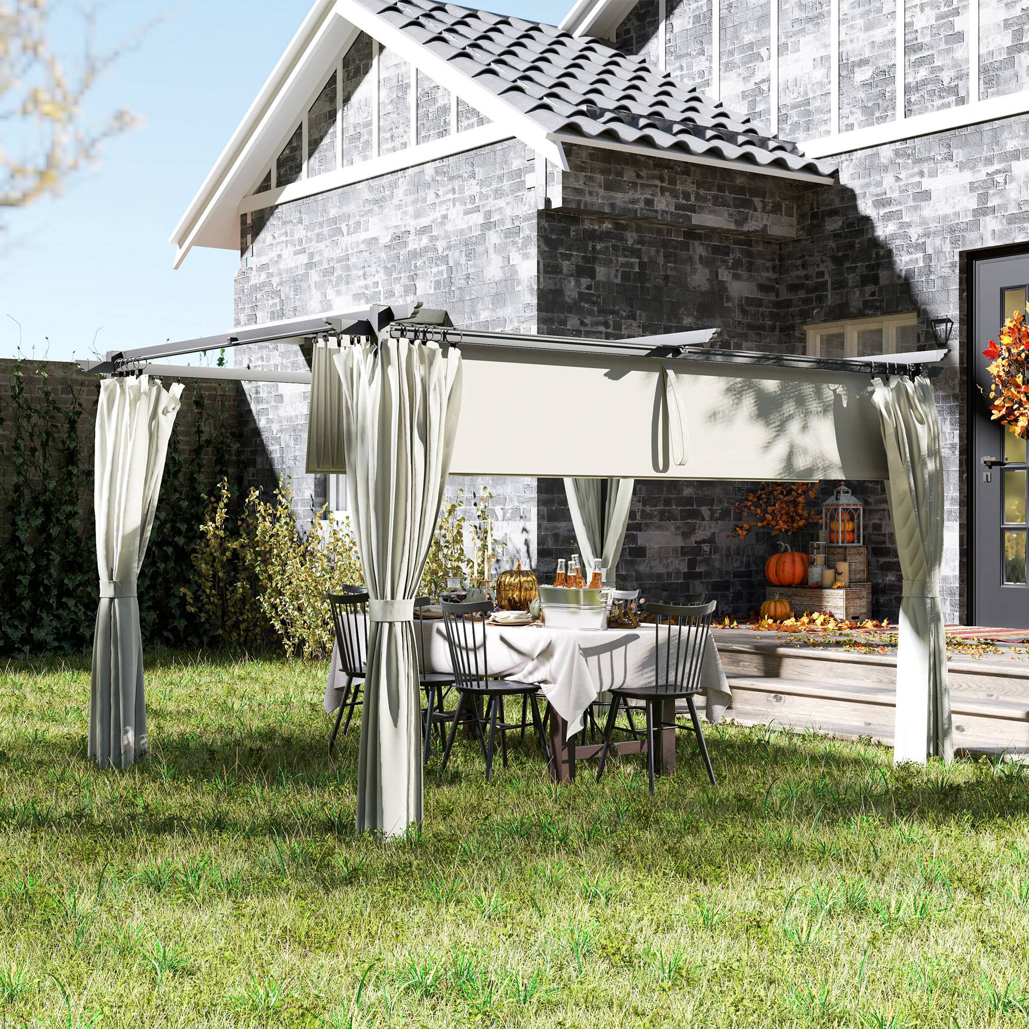 Pergola 3 x 3 m avec Auvent Rétractable et Rideaux, Abri de Soleil UPF30+ pour Jardin, Terrasse, Extérieur - Image 4