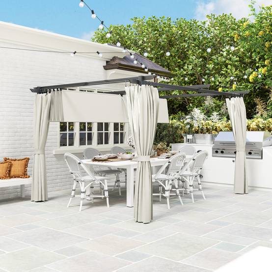 Pergola 3 x 3 m avec Auvent Rétractable et Rideaux, Abri de Soleil UPF30+ pour Jardin, Terrasse, Extérieur - Image 10