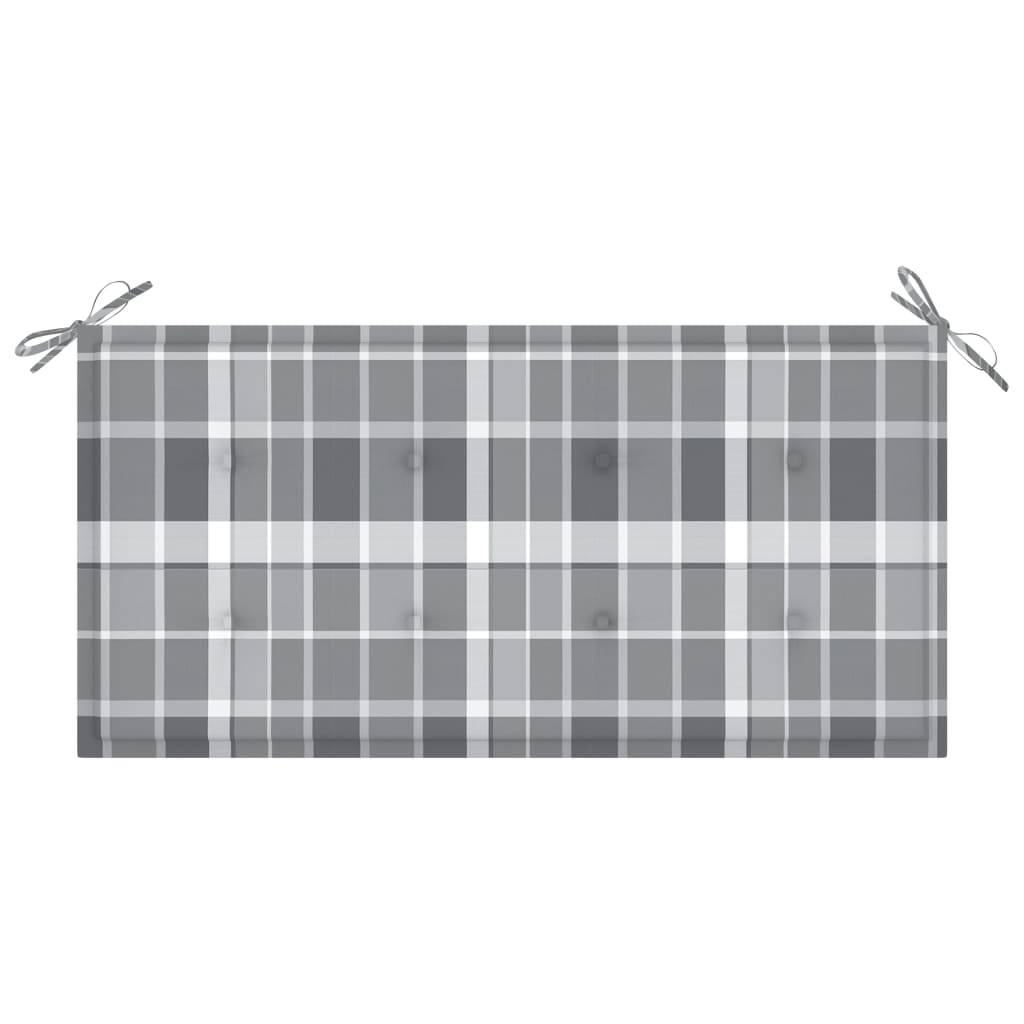 Helloshop26 - Banc de jardin meuble de patio d'extérieur terrasse avec coussin à carreaux gris 112 x 55 x 94 cm teck massif - Image 6