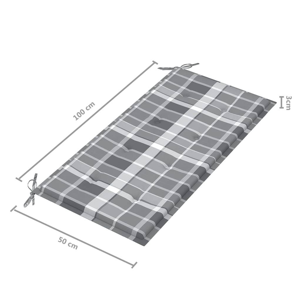 Helloshop26 - Banc de jardin meuble de patio d'extérieur terrasse avec coussin à carreaux gris 112 x 55 x 94 cm teck massif - Image 8