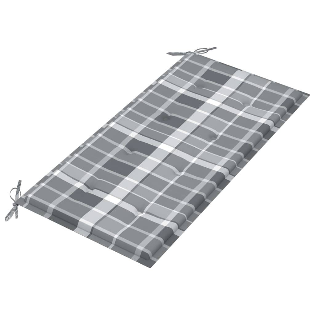 Helloshop26 - Banc de jardin meuble de patio d'extérieur terrasse avec coussin à carreaux gris 112 x 55 x 94 cm teck massif - Image 5
