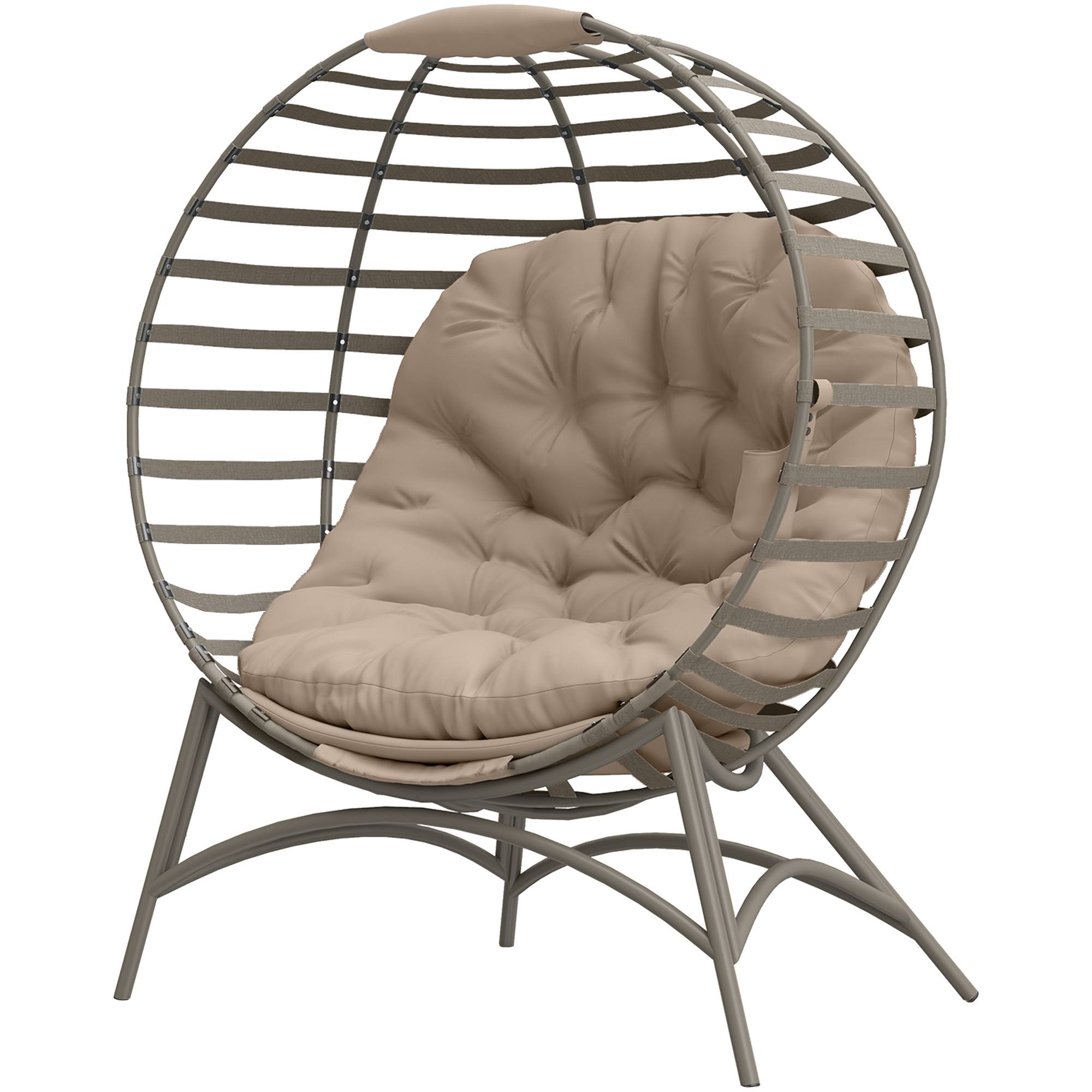 Fauteuil Papasan, chaise de jardin, fauteuil en osier avec coussin, fauteuil lounge ovale, pliable, 118 x 77 x 139 cm - Image 2