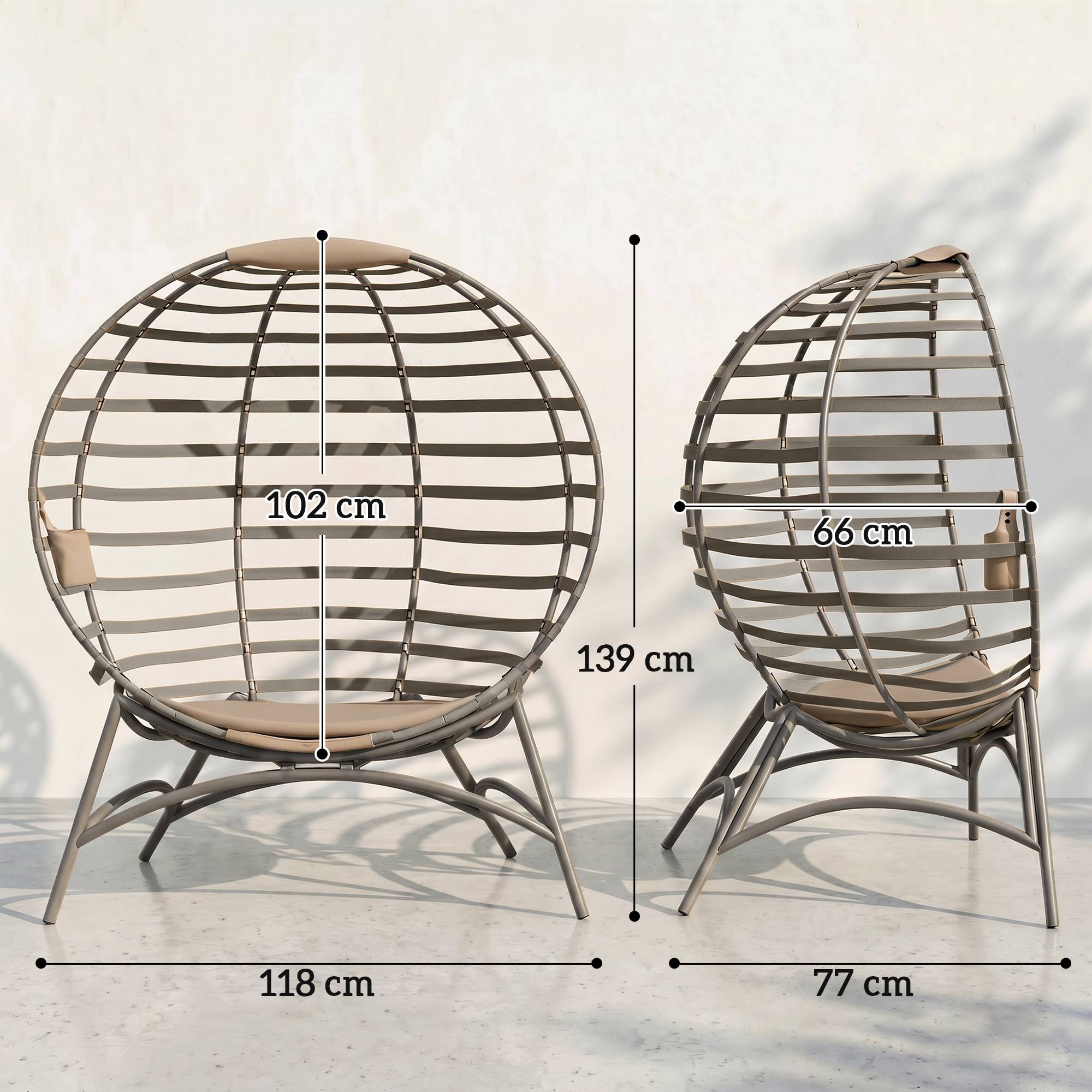 Fauteuil Papasan, chaise de jardin, fauteuil en osier avec coussin, fauteuil lounge ovale, pliable, 118 x 77 x 139 cm - Image 5