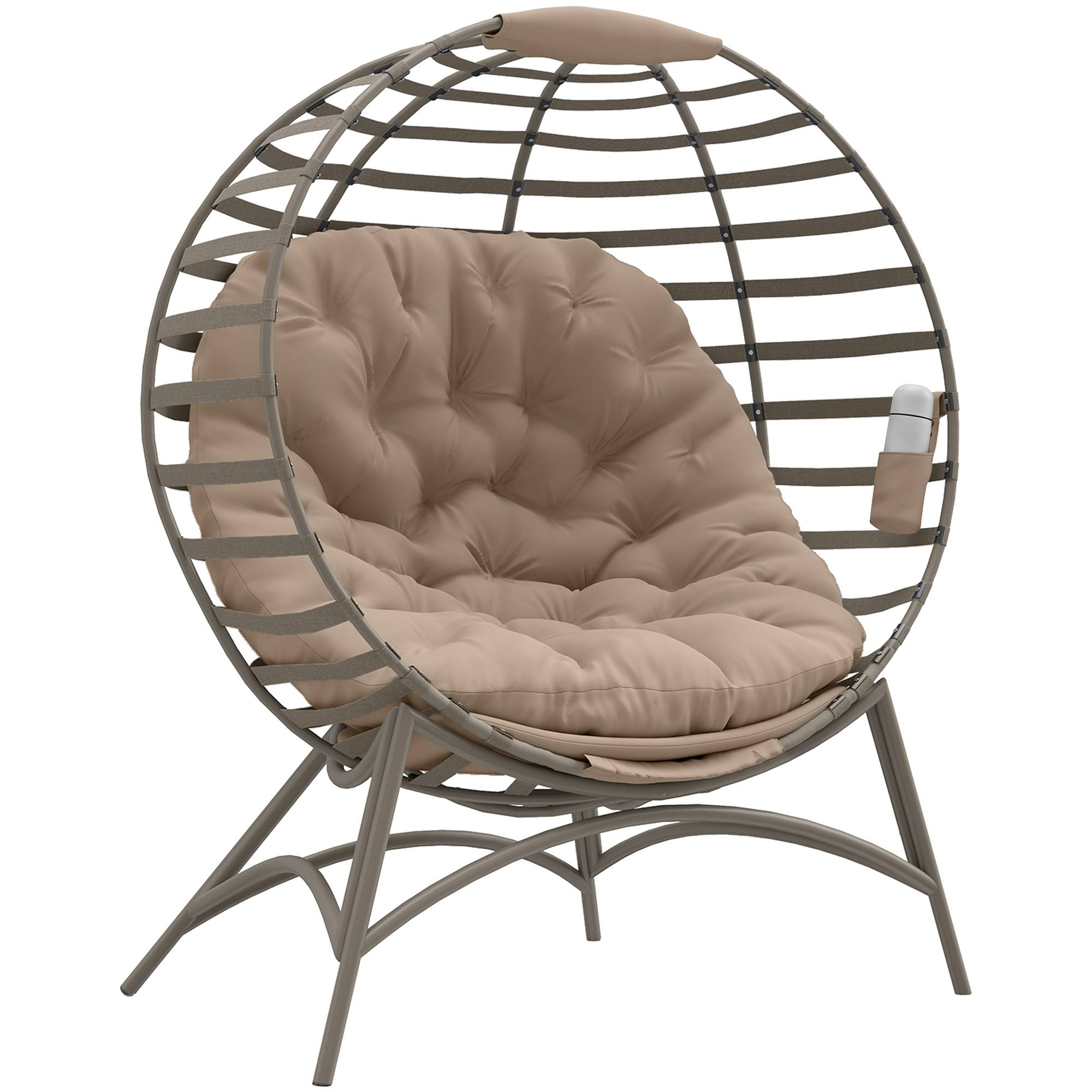 Fauteuil Papasan, chaise de jardin, fauteuil en osier avec coussin, fauteuil lounge ovale, pliable, 118 x 77 x 139 cm - Image 1