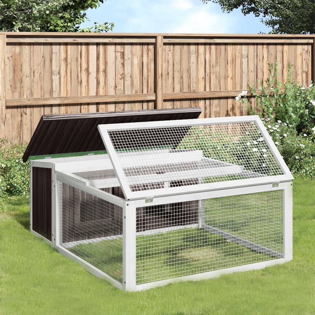 Clapier à lapins en bois avec parc de jeu pour jardin gris – ComfortXL Outdoor Living - Image 1
