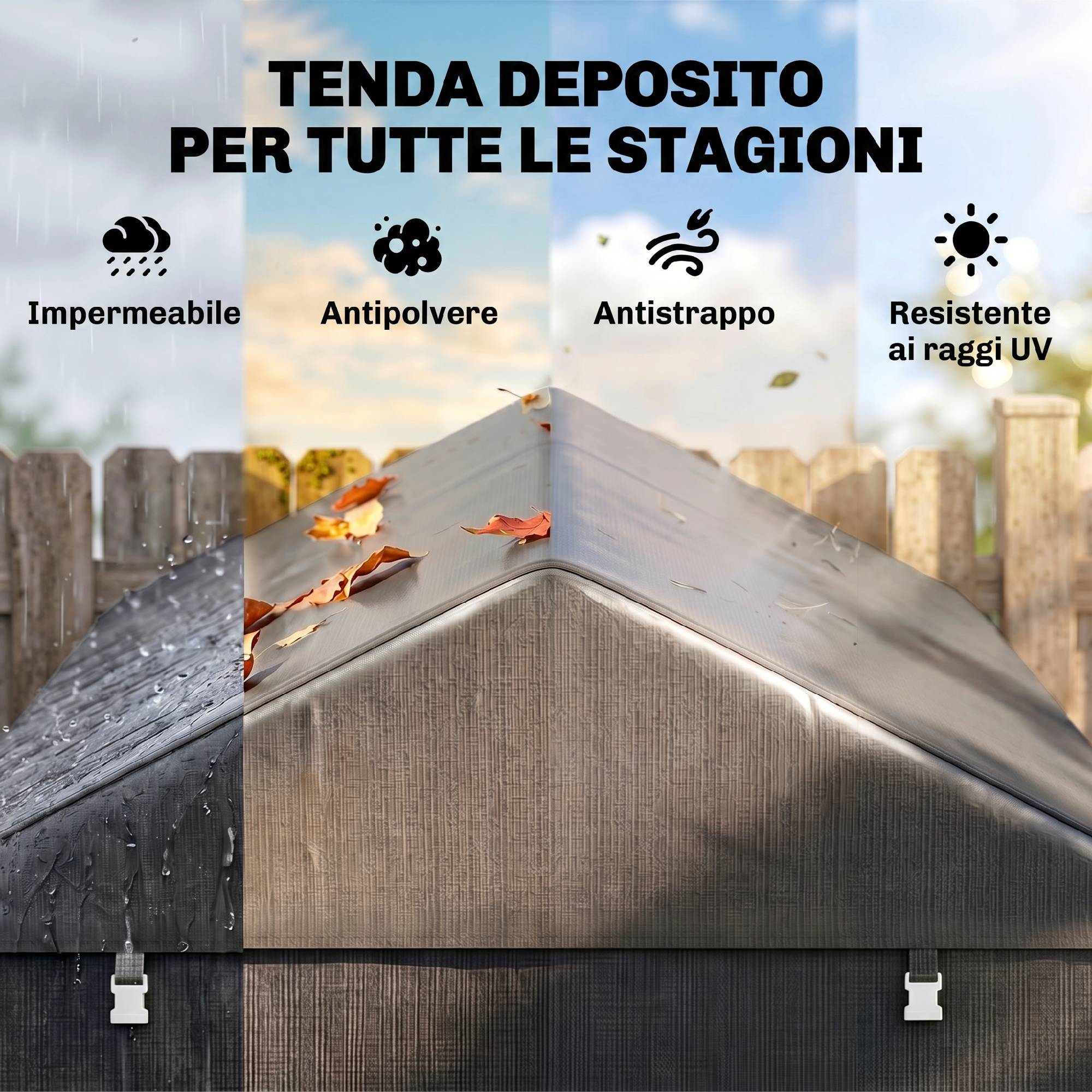 Abri à outils pour vélos et motos 1,6 x 2,2 x 1,7 m, 2 compartiments, porte zippée, imperméable, gris - Image 6