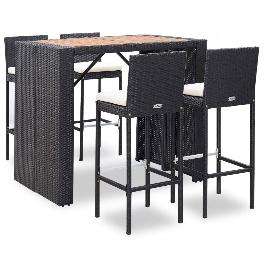 Helloshop26 - Ensemble de bar 5 pièces résine tressée et bois d'acacia noir - Image 1