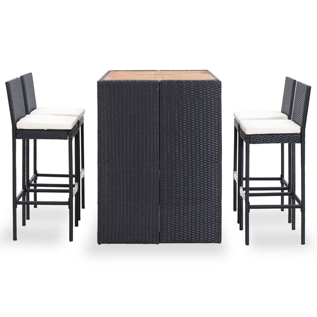 Helloshop26 - Ensemble de bar 5 pièces résine tressée et bois d'acacia noir - Image 2