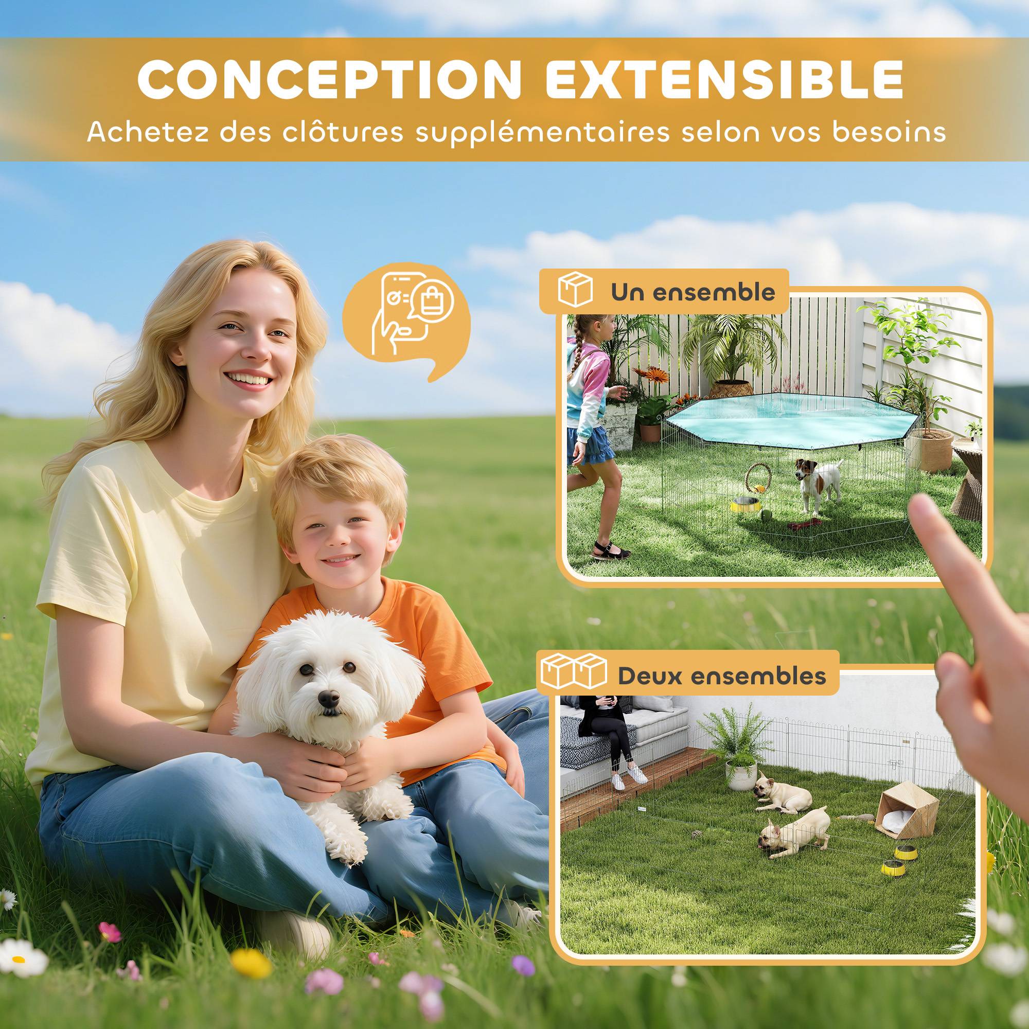 Parc pour chien, enclos chien 8 panneaux avec toit, modulable et pliable, enclos portable 60H cm avec porte argent vert - Image 10