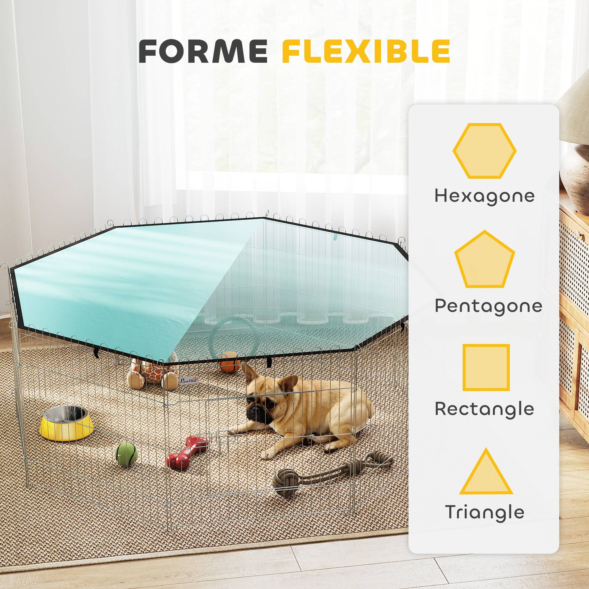 Parc pour chien, enclos chien 8 panneaux avec toit, modulable et pliable, enclos portable 60H cm avec porte argent vert - Image 6