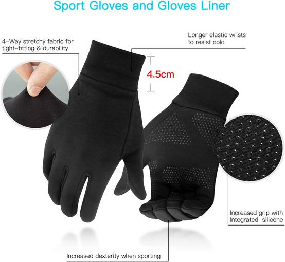 Gants Doublure Chauffants, sous Gants à Écran Tactile Gants de Cyclisme Gants de Course à Pied Coupe-Vent Respirant Antidérapant Idéal pour Vélo Exerc - Image 4