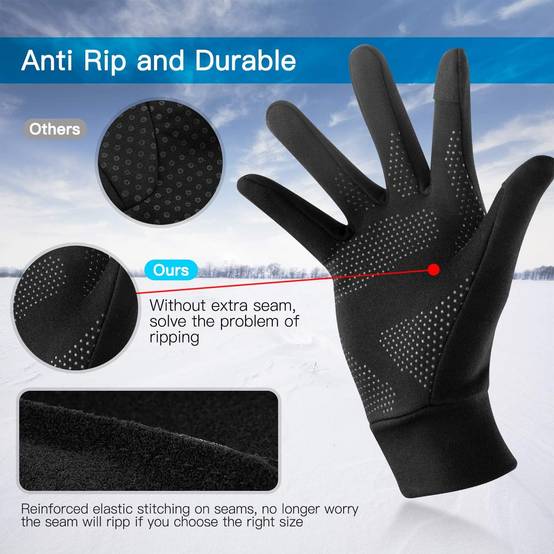 Gants Doublure Chauffants, sous Gants à Écran Tactile Gants de Cyclisme Gants de Course à Pied Coupe-Vent Respirant Antidérapant Idéal pour Vélo Exerc - Image 5