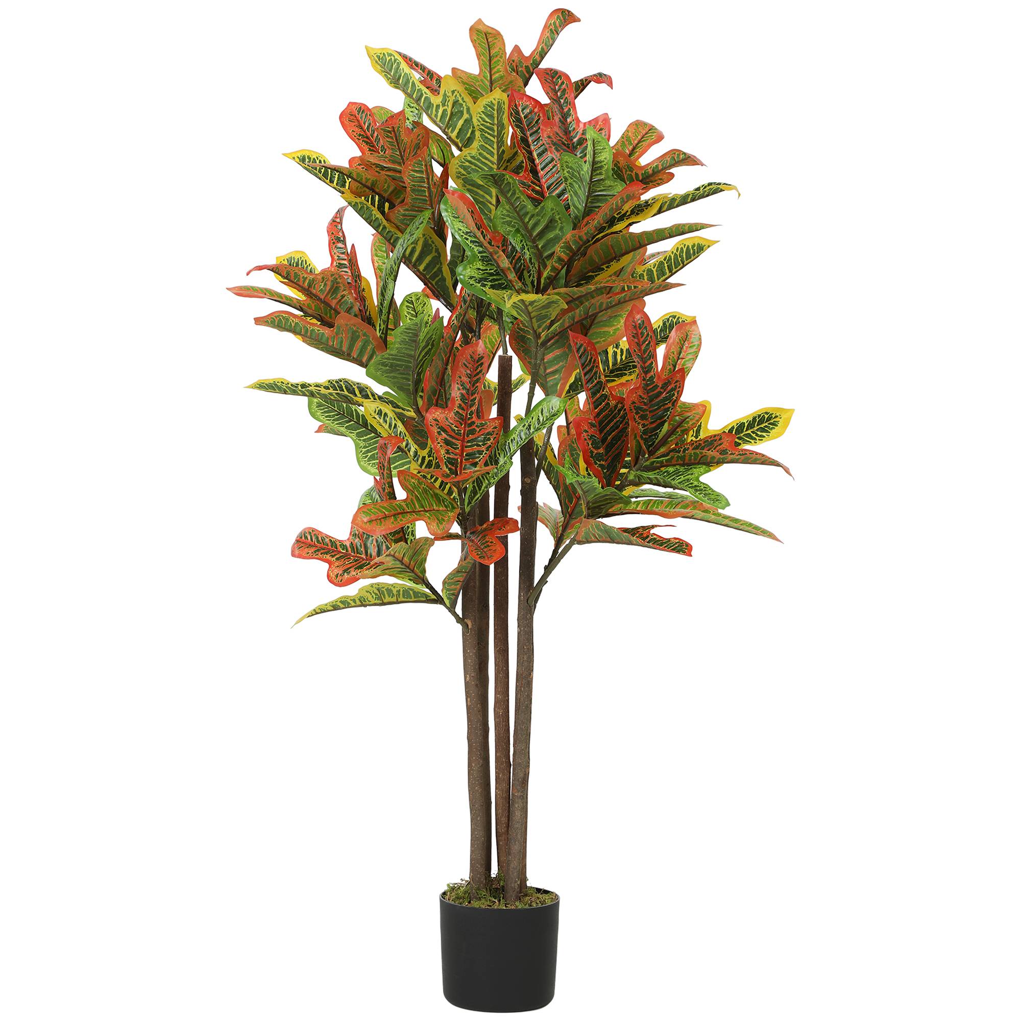 Croton artificiel 120 cm multicolore, pot + feuilles déco intérieur - Image 1