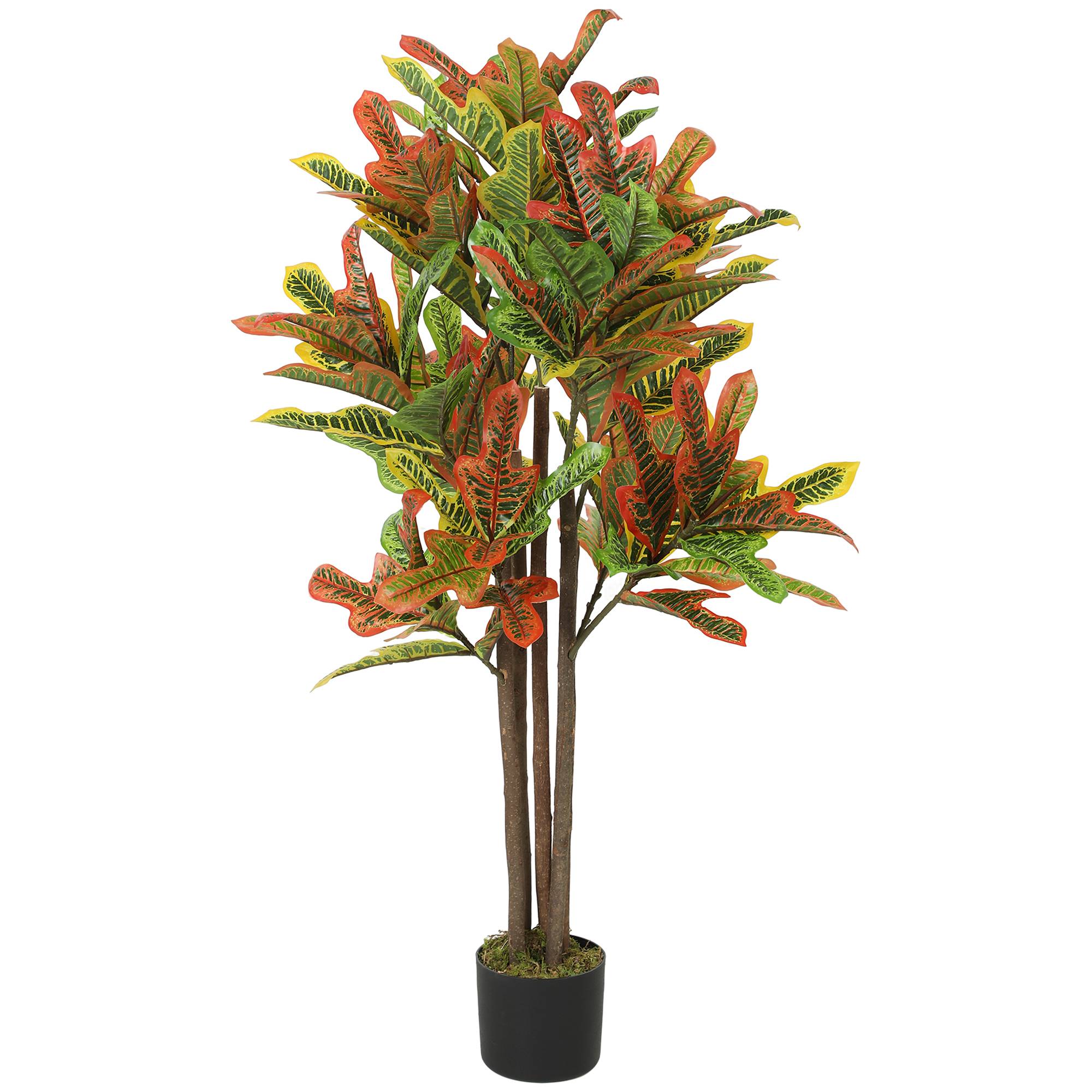 Croton artificiel 120 cm multicolore, pot + feuilles déco intérieur - Image 2