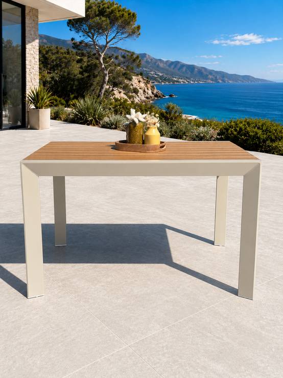Dcb Garden - Table de jardin 4 places en alu plateau polywood aspect bois - Grège - TONGA - Image 2