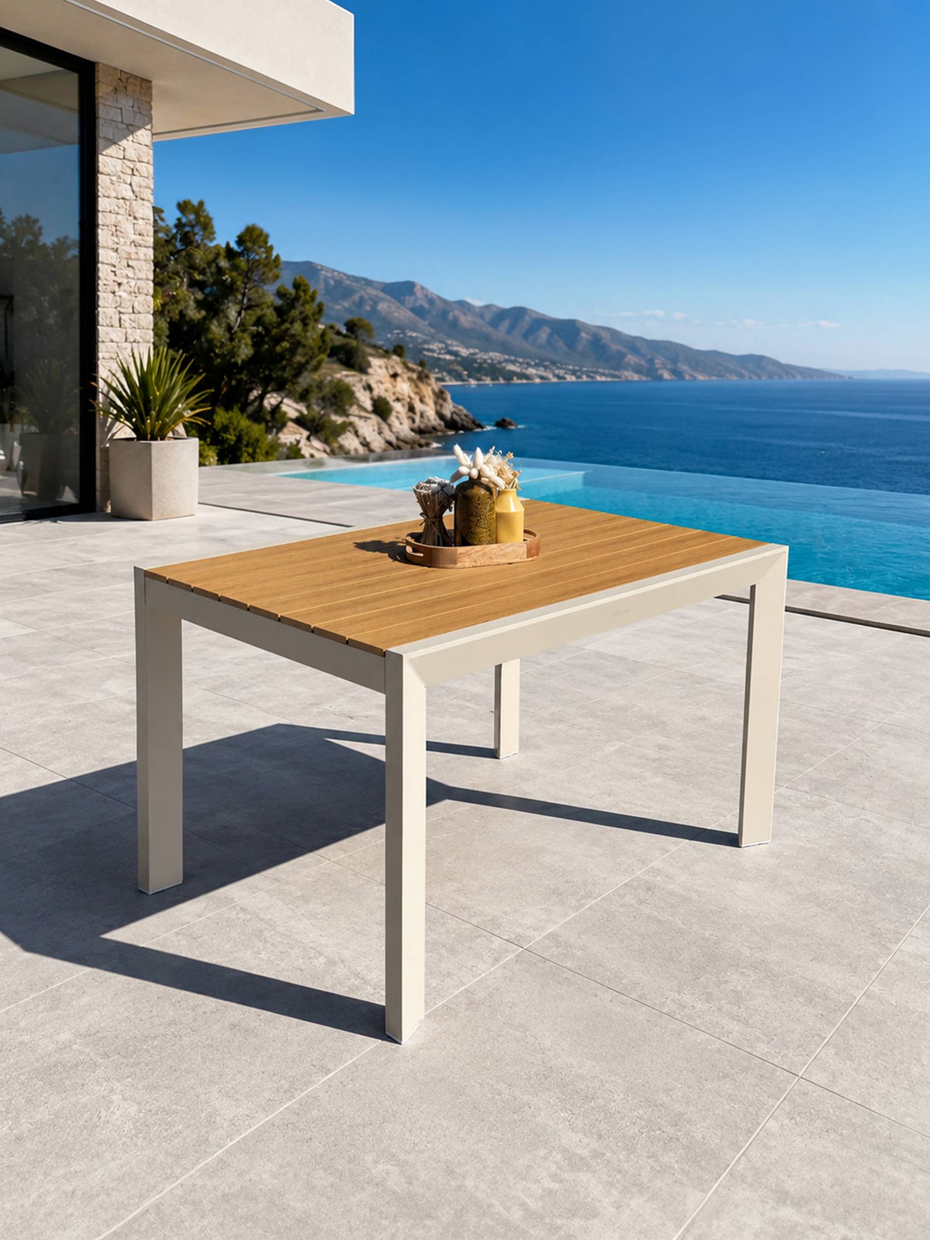 Dcb Garden - Table de jardin 4 places en alu plateau polywood  aspect bois - Grège - TONGA - Image 1