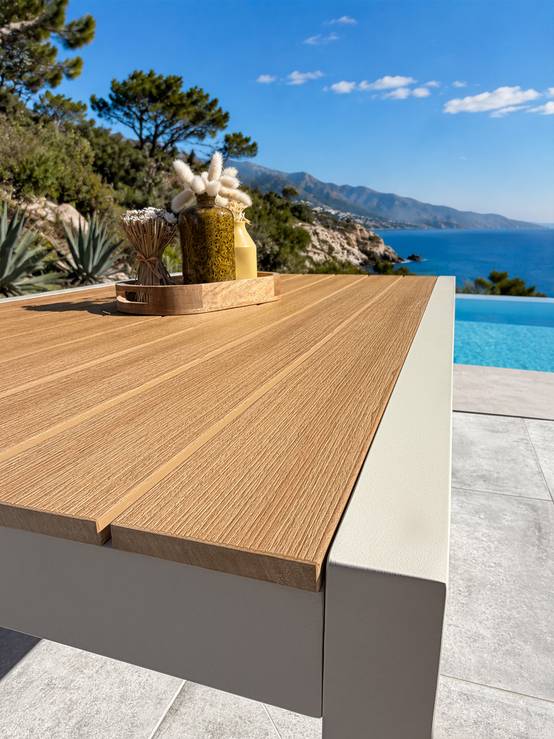 Dcb Garden - Table de jardin 4 places en alu plateau polywood aspect bois - Grège - TONGA - Image 6