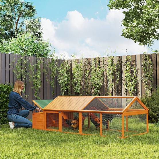 Parc Poulailler en Bois avec Grillage pour 4-8 Poules Toit Ouvrant 240x113x76cm - ComfortXL Outdoor Living - Image 3