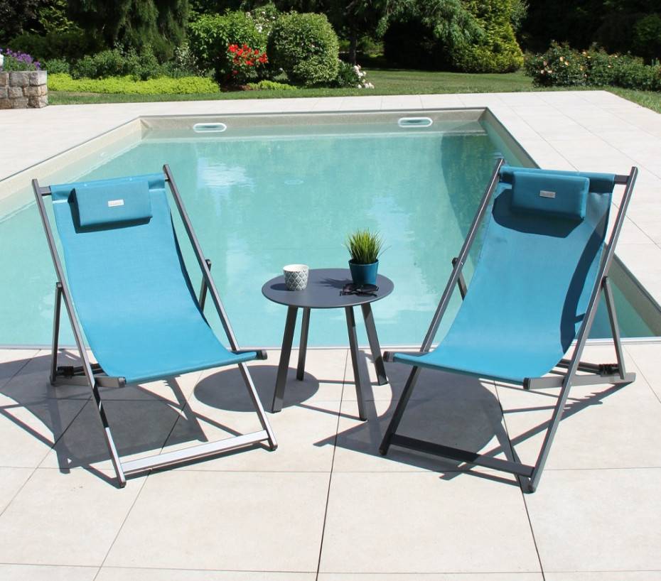 Ozalide - Salon de jardin en aluminium 2 places bleu canard ATHOS - Image 1