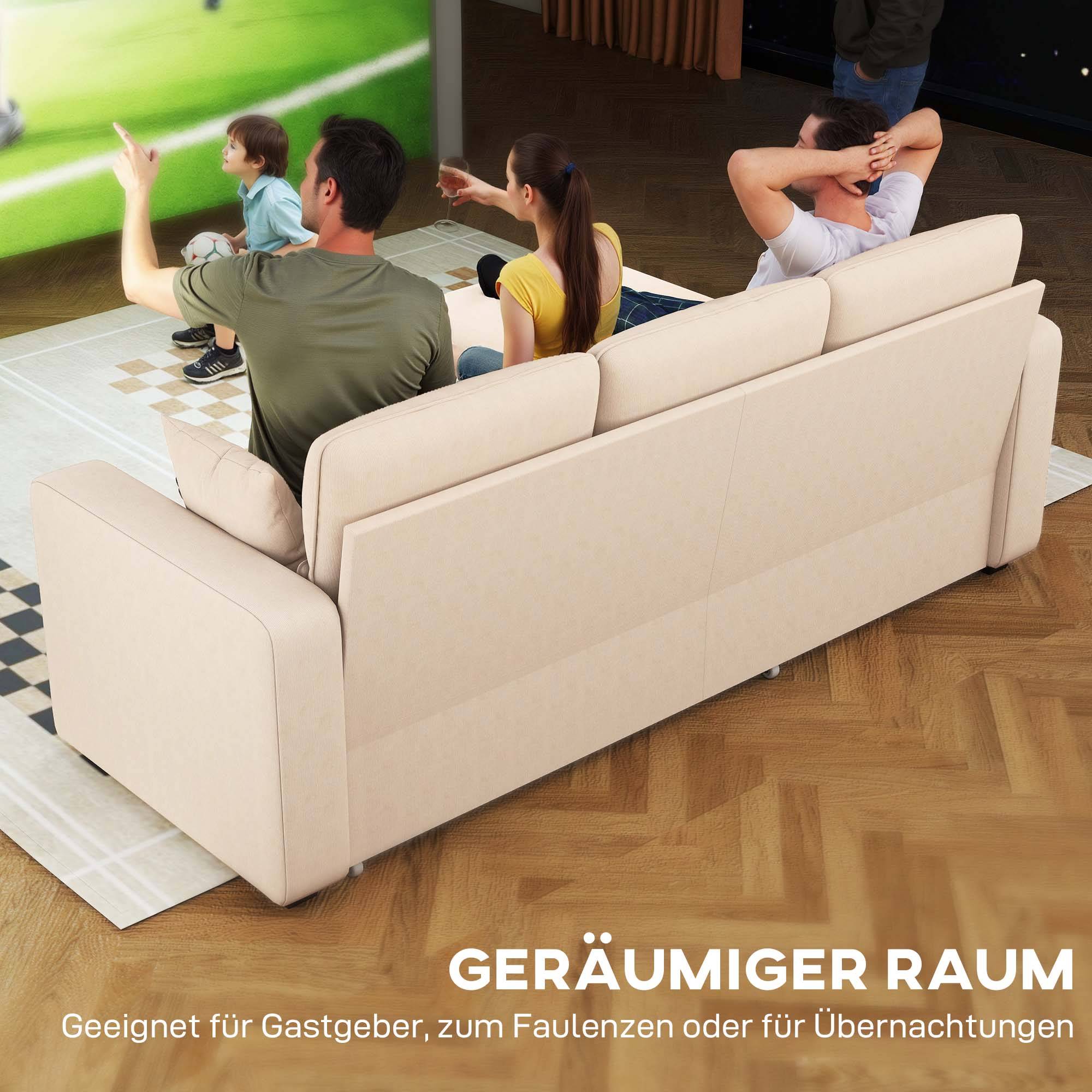 Canapé-lit convertible, canapé d'angle en L avec fonction lit, espace de rangement, coussins, pour salon ou chambre d'amis, beige - Image 6
