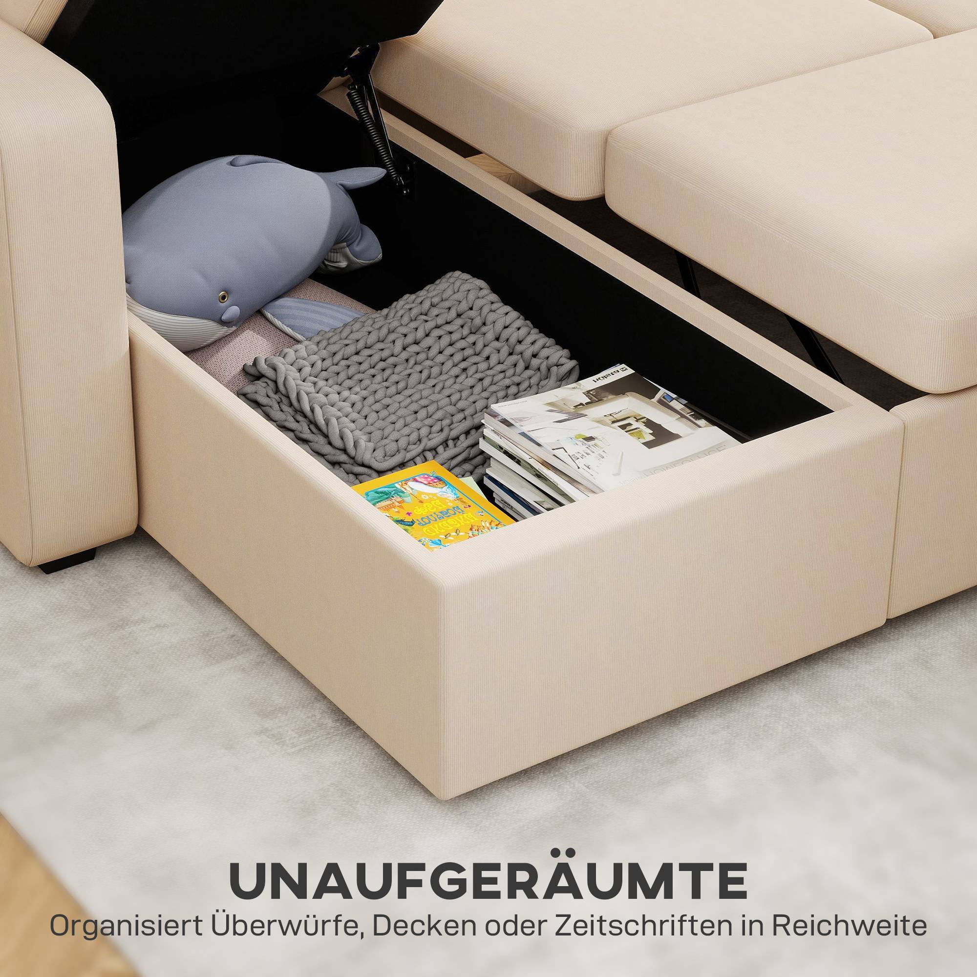 Canapé-lit convertible, canapé d'angle en L avec fonction lit, espace de rangement, coussins, pour salon ou chambre d'amis, beige - Image 8