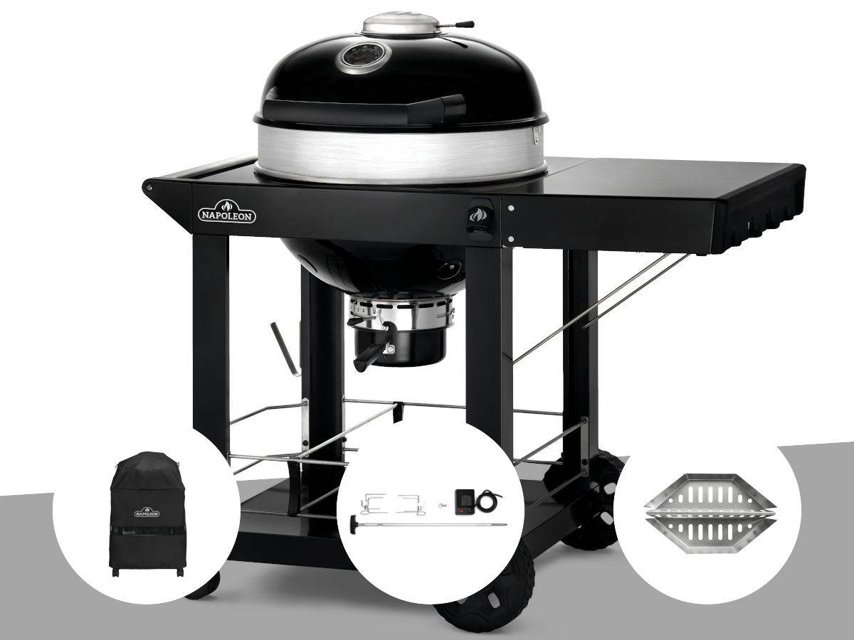 Napoleon - Barbecue à charbon Kettle Pro 57 cm sur chariot + Housse de,protection + Rôtissoire + Lot de 2 paniers à charbon - Napoleon - Image 1