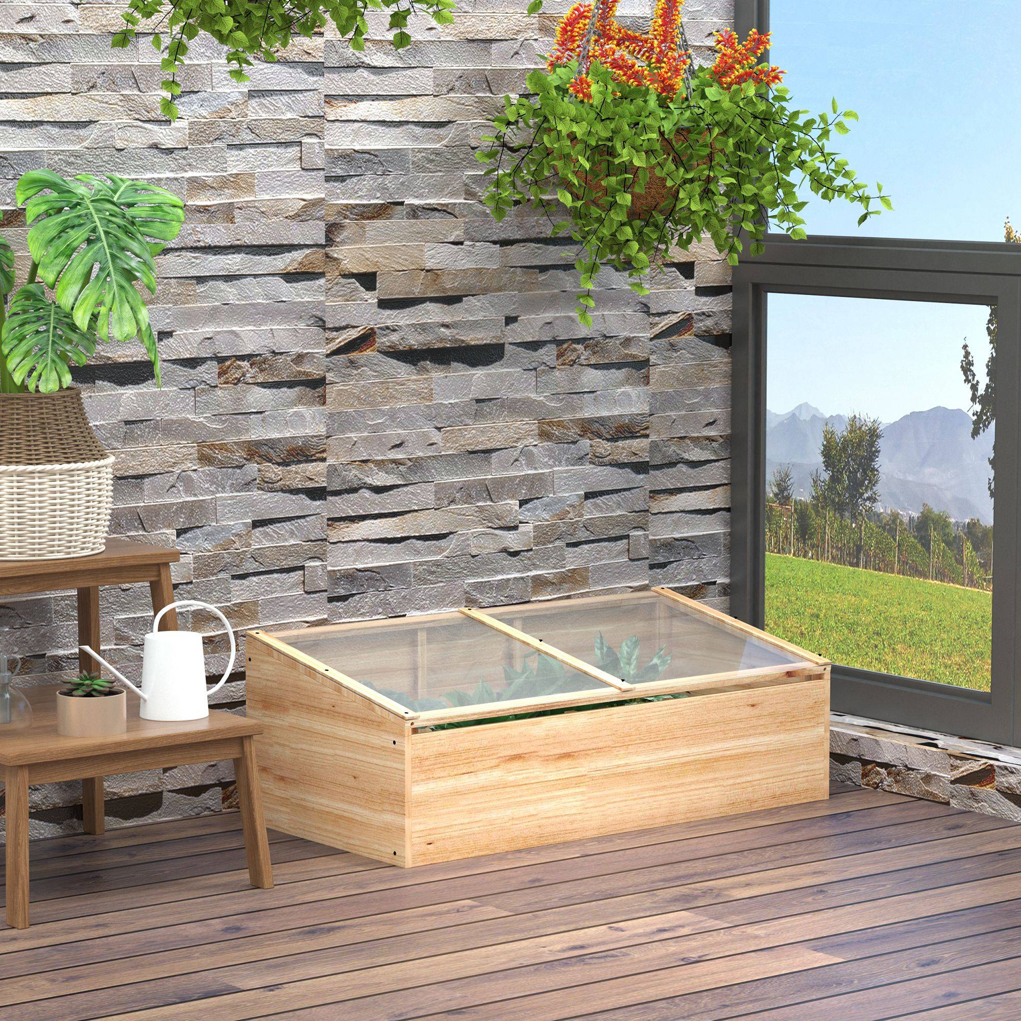 Mini serre de culture bois et polycarbonate balcon protection semis toit inclinable 100cm - ComfortXL Outdoor Living - Image 3