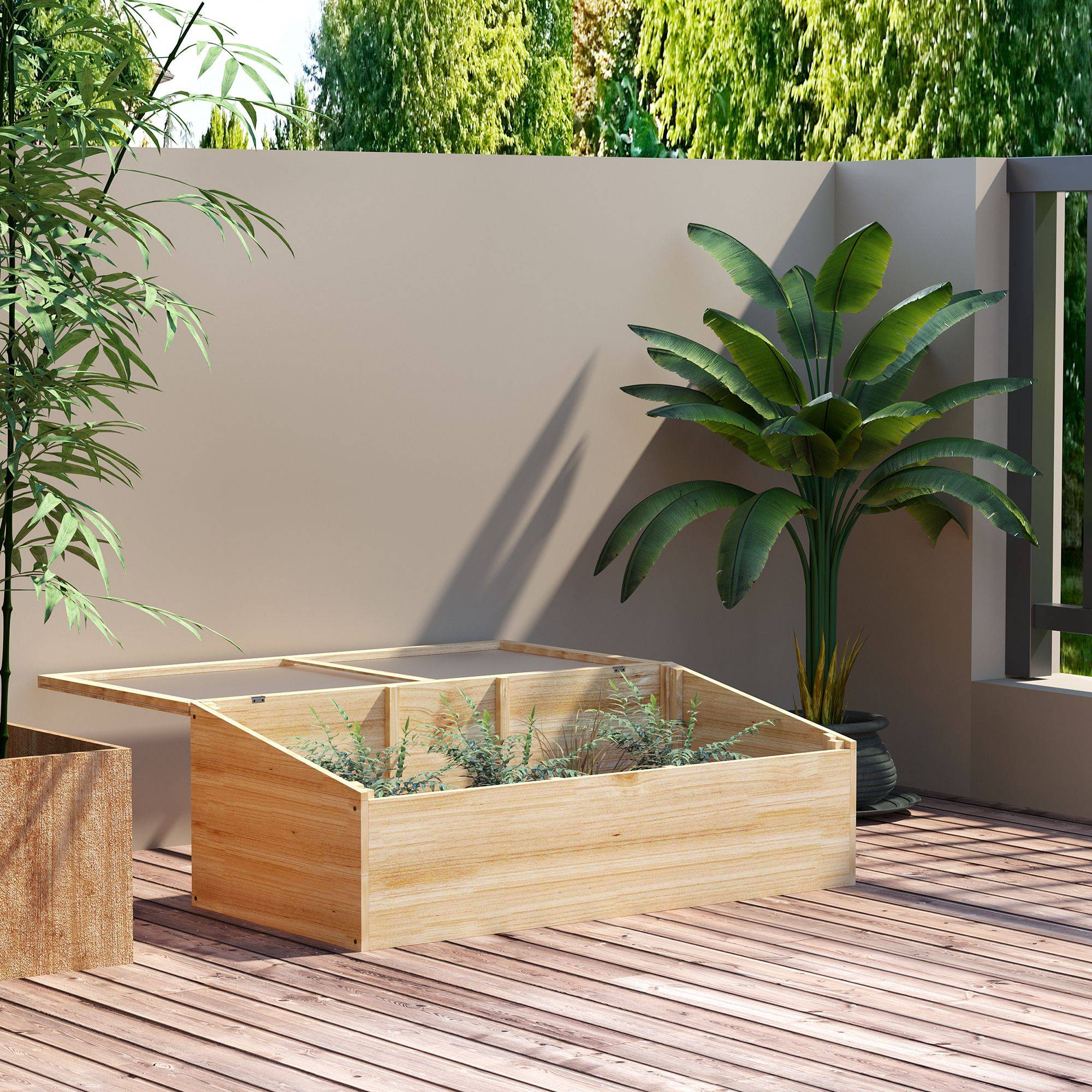 Mini serre de culture bois et polycarbonate balcon protection semis toit inclinable 100cm - ComfortXL Outdoor Living - Image 4