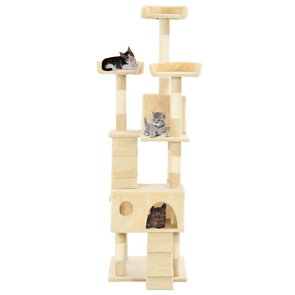 Arbre à chat sisal et peluche beiges 50 x 50 x 170 cm, Poids:14.4kg - PANGIVO - Image 2